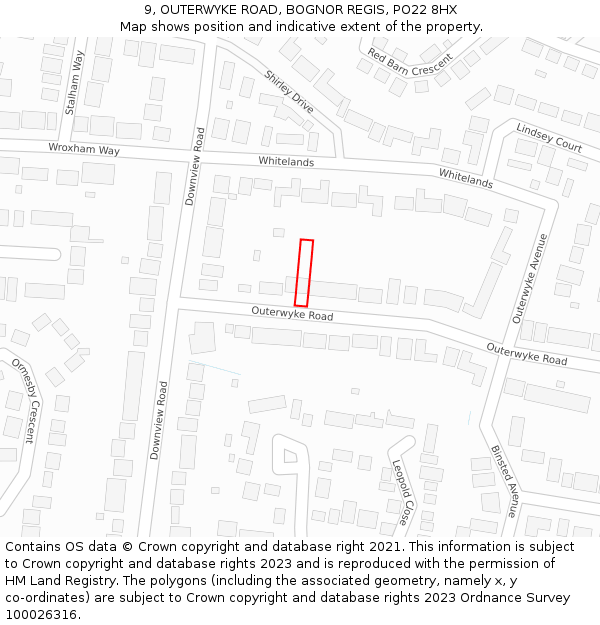 9, OUTERWYKE ROAD, BOGNOR REGIS, PO22 8HX: Location map and indicative extent of plot