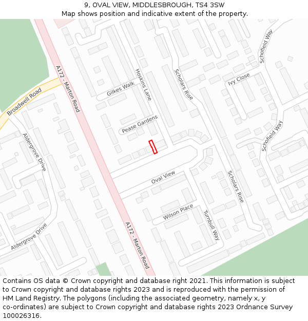 9, OVAL VIEW, MIDDLESBROUGH, TS4 3SW: Location map and indicative extent of plot