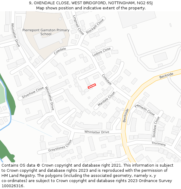 9, OXENDALE CLOSE, WEST BRIDGFORD, NOTTINGHAM, NG2 6SJ: Location map and indicative extent of plot