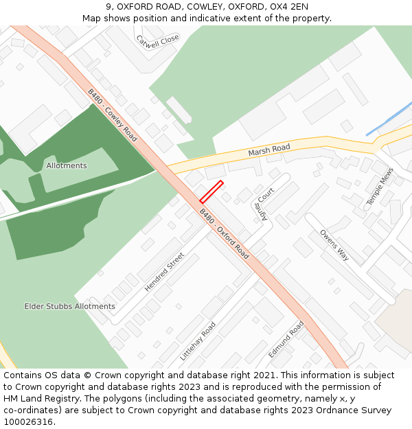 9, OXFORD ROAD, COWLEY, OXFORD, OX4 2EN: Location map and indicative extent of plot