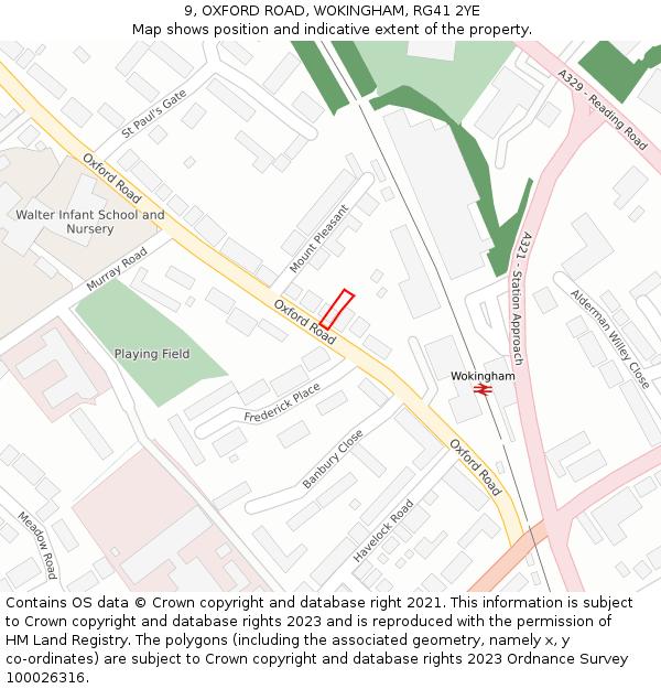 9, OXFORD ROAD, WOKINGHAM, RG41 2YE: Location map and indicative extent of plot