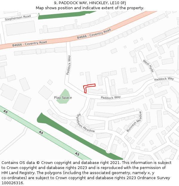 9, PADDOCK WAY, HINCKLEY, LE10 0FJ: Location map and indicative extent of plot