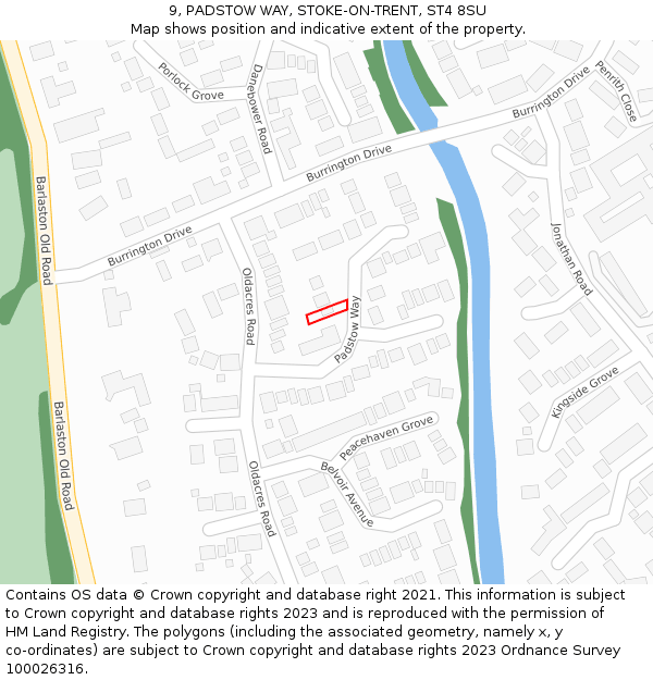 9, PADSTOW WAY, STOKE-ON-TRENT, ST4 8SU: Location map and indicative extent of plot