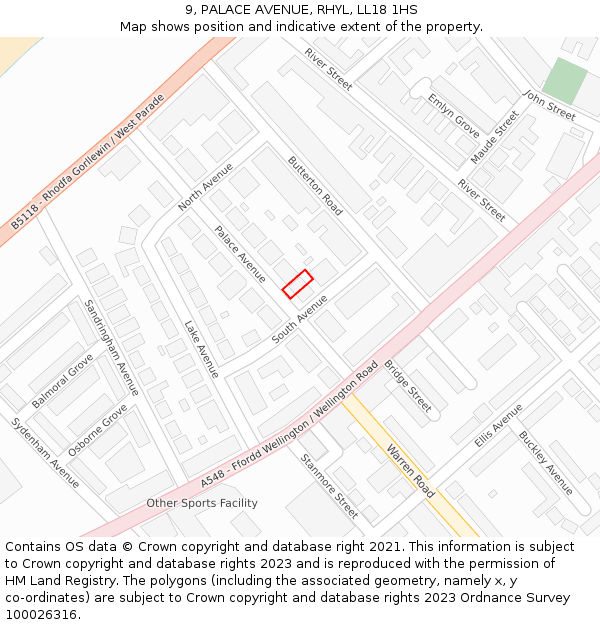 9, PALACE AVENUE, RHYL, LL18 1HS: Location map and indicative extent of plot