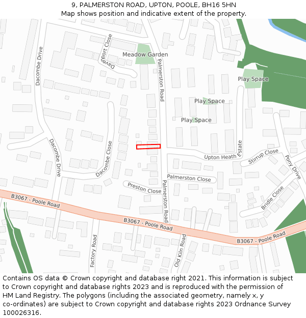 9, PALMERSTON ROAD, UPTON, POOLE, BH16 5HN: Location map and indicative extent of plot