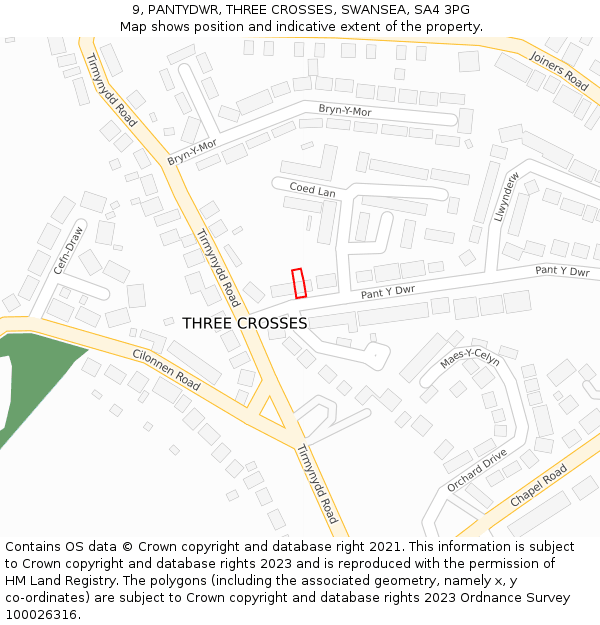 9, PANTYDWR, THREE CROSSES, SWANSEA, SA4 3PG: Location map and indicative extent of plot