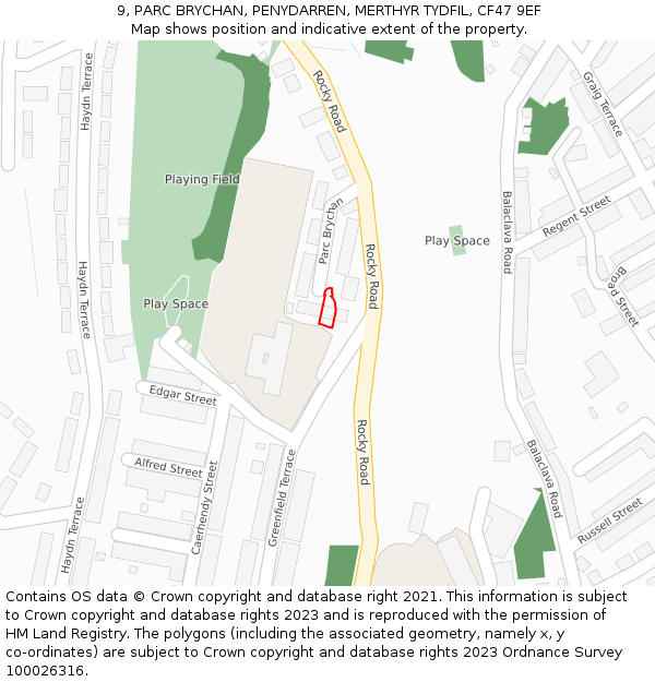 9, PARC BRYCHAN, PENYDARREN, MERTHYR TYDFIL, CF47 9EF: Location map and indicative extent of plot