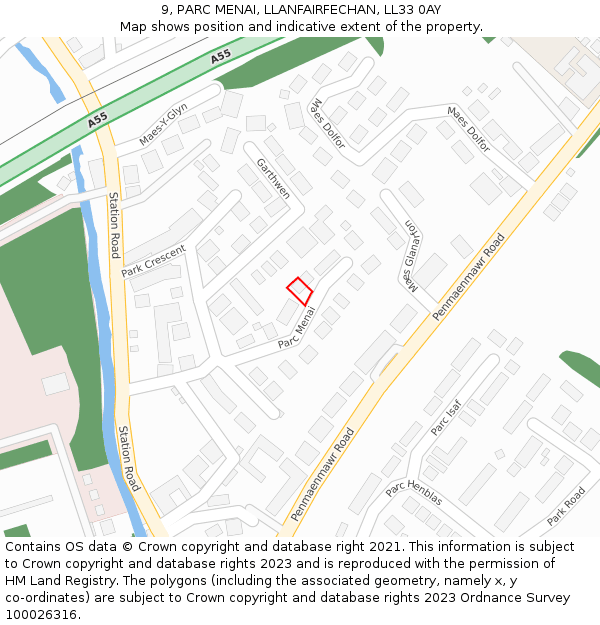 9, PARC MENAI, LLANFAIRFECHAN, LL33 0AY: Location map and indicative extent of plot