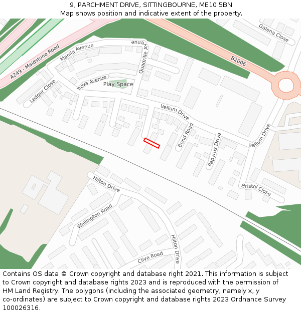 9, PARCHMENT DRIVE, SITTINGBOURNE, ME10 5BN: Location map and indicative extent of plot