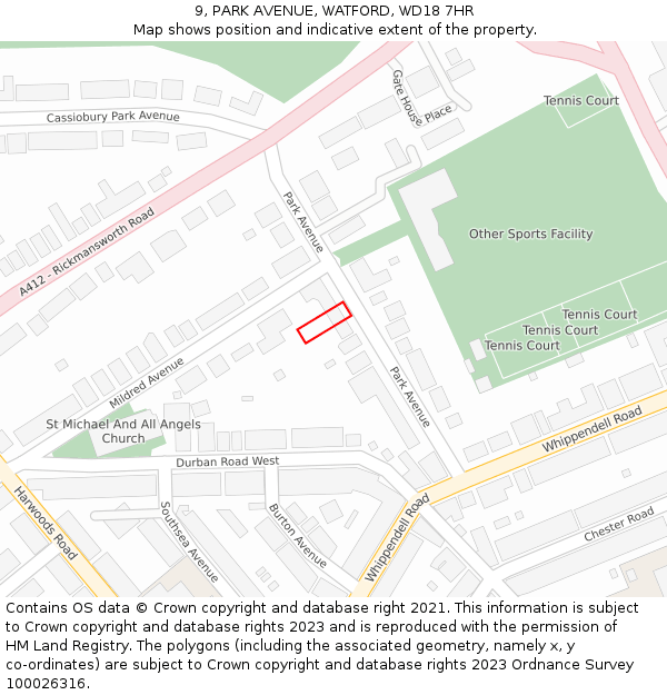 9, PARK AVENUE, WATFORD, WD18 7HR: Location map and indicative extent of plot