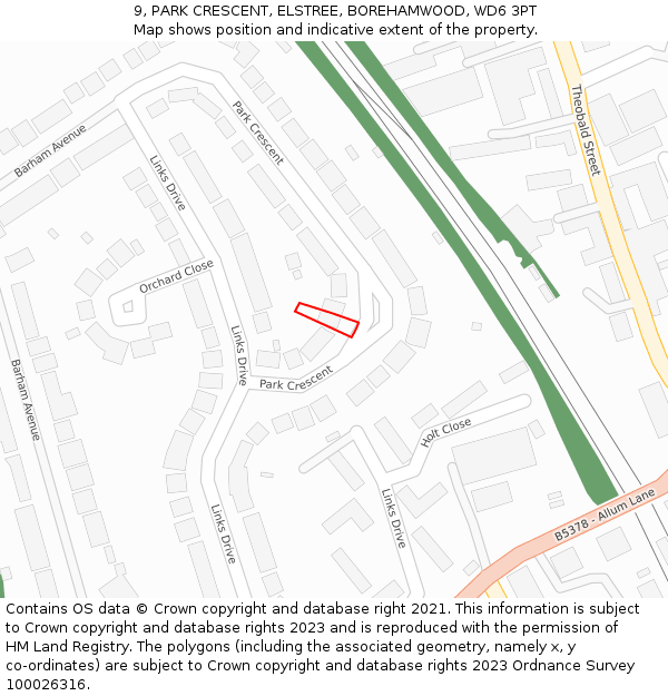 9, PARK CRESCENT, ELSTREE, BOREHAMWOOD, WD6 3PT: Location map and indicative extent of plot