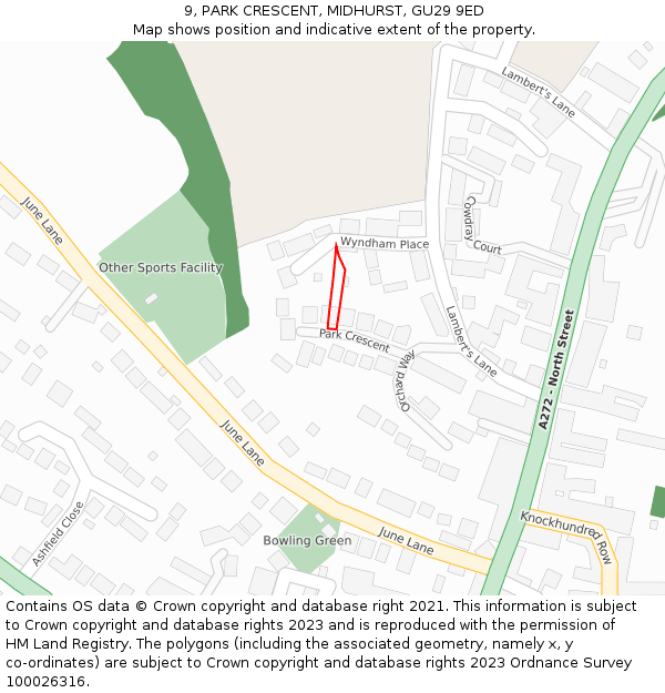 9, PARK CRESCENT, MIDHURST, GU29 9ED: Location map and indicative extent of plot