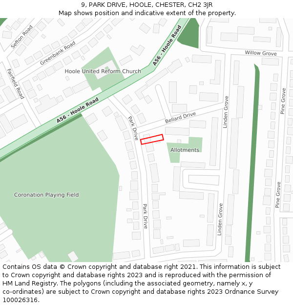 9, PARK DRIVE, HOOLE, CHESTER, CH2 3JR: Location map and indicative extent of plot