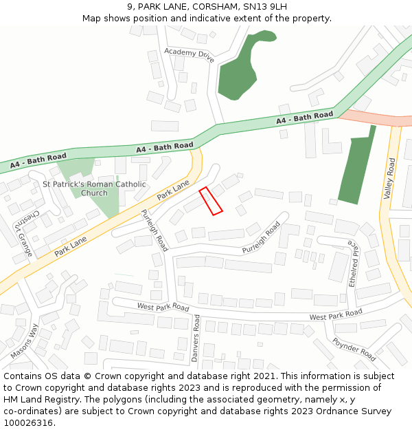 9, PARK LANE, CORSHAM, SN13 9LH: Location map and indicative extent of plot