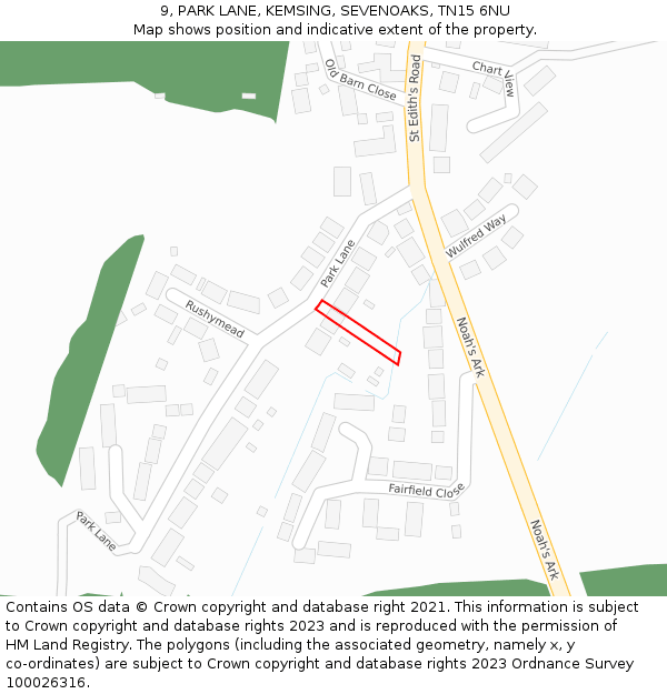 9, PARK LANE, KEMSING, SEVENOAKS, TN15 6NU: Location map and indicative extent of plot