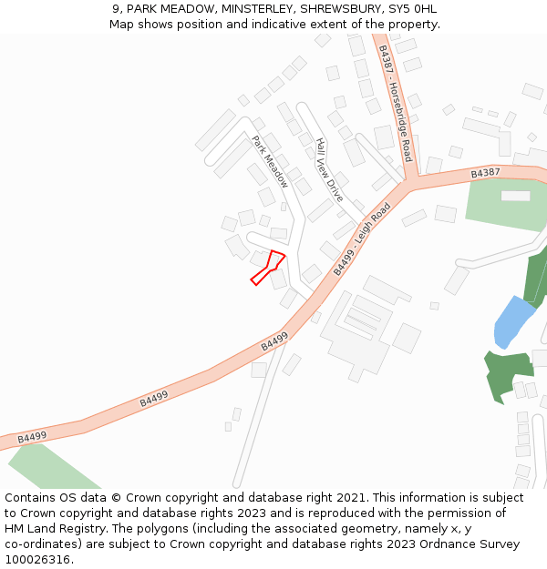 9, PARK MEADOW, MINSTERLEY, SHREWSBURY, SY5 0HL: Location map and indicative extent of plot