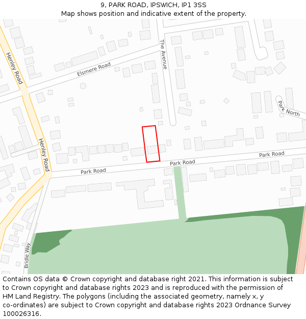 9, PARK ROAD, IPSWICH, IP1 3SS: Location map and indicative extent of plot