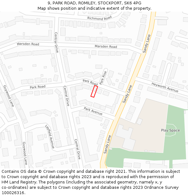 9, PARK ROAD, ROMILEY, STOCKPORT, SK6 4PG: Location map and indicative extent of plot