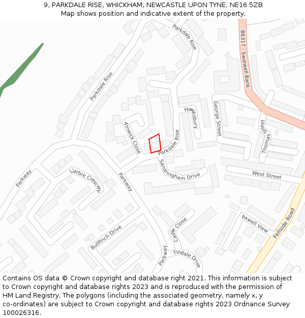 9, PARKDALE RISE, WHICKHAM, NEWCASTLE UPON TYNE, NE16 5ZB: Location map and indicative extent of plot