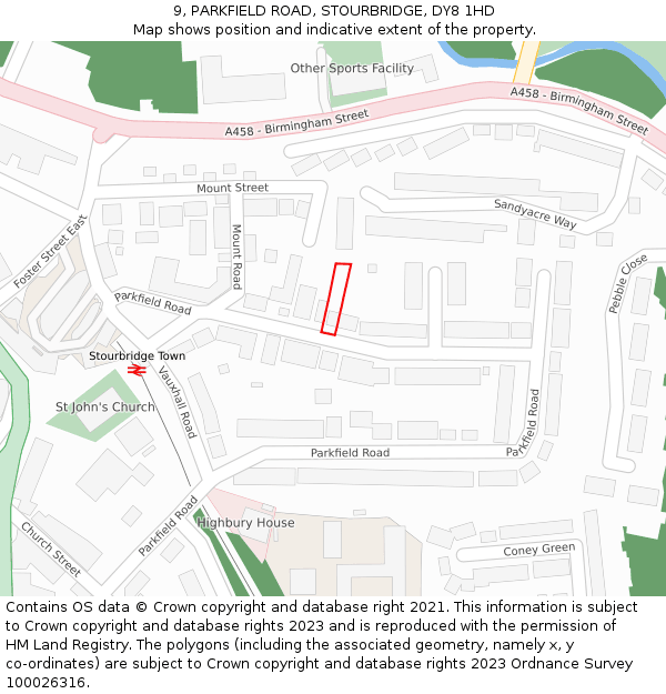 9, PARKFIELD ROAD, STOURBRIDGE, DY8 1HD: Location map and indicative extent of plot