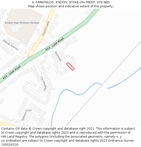 9, PARKFIELDS, ENDON, STOKE-ON-TRENT, ST9 9BD: Location map and indicative extent of plot
