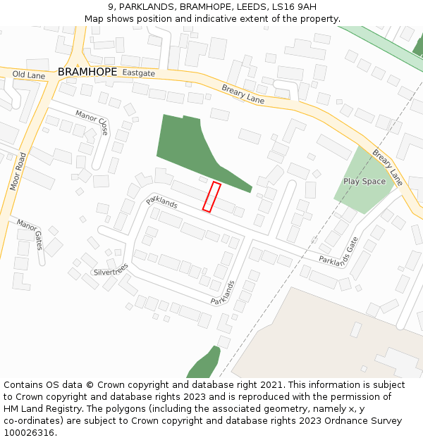 9, PARKLANDS, BRAMHOPE, LEEDS, LS16 9AH: Location map and indicative extent of plot