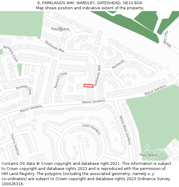 9, PARKLANDS WAY, WARDLEY, GATESHEAD, NE10 8GA: Location map and indicative extent of plot