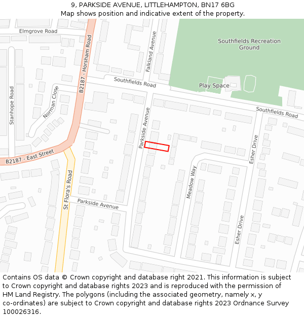 9, PARKSIDE AVENUE, LITTLEHAMPTON, BN17 6BG: Location map and indicative extent of plot