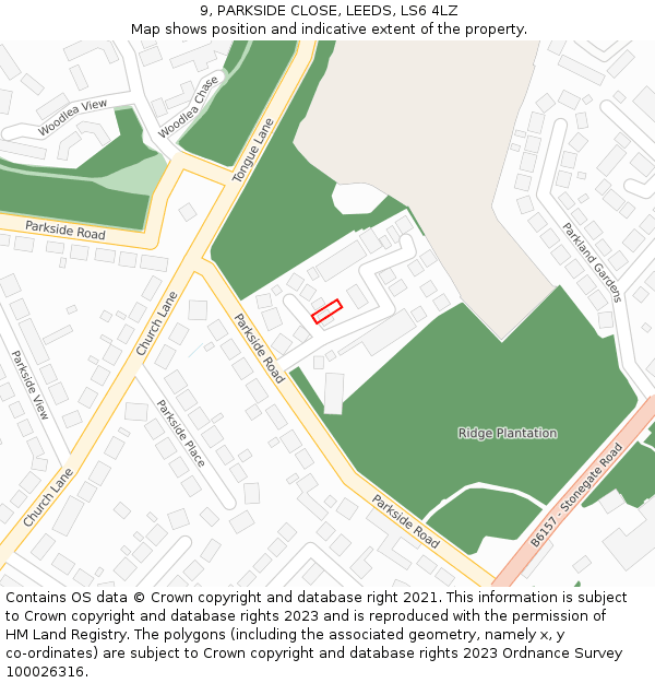 9, PARKSIDE CLOSE, LEEDS, LS6 4LZ: Location map and indicative extent of plot