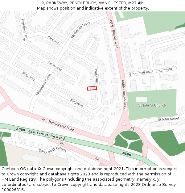 9, PARKSWAY, PENDLEBURY, MANCHESTER, M27 4JN: Location map and indicative extent of plot