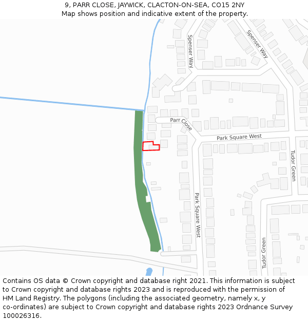 9, PARR CLOSE, JAYWICK, CLACTON-ON-SEA, CO15 2NY: Location map and indicative extent of plot