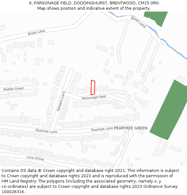 9, PARSONAGE FIELD, DODDINGHURST, BRENTWOOD, CM15 0RN: Location map and indicative extent of plot