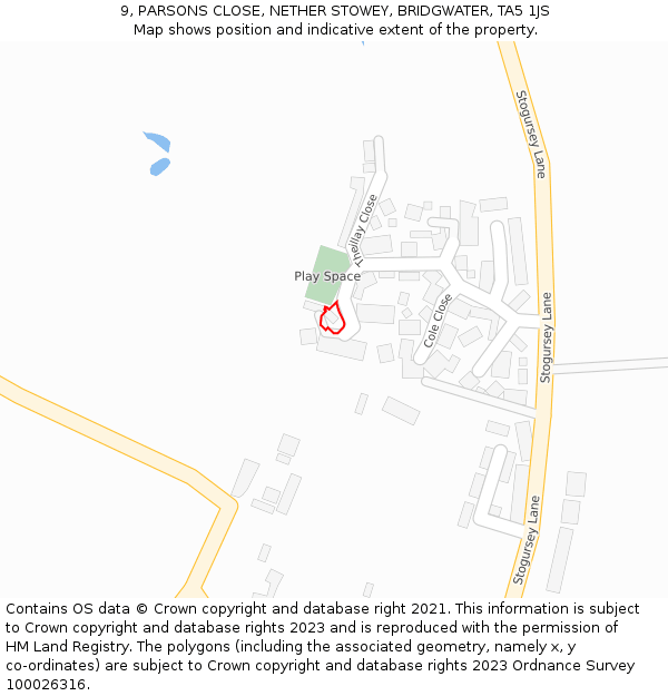 9, PARSONS CLOSE, NETHER STOWEY, BRIDGWATER, TA5 1JS: Location map and indicative extent of plot