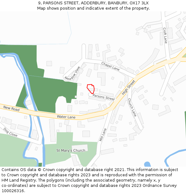 9, PARSONS STREET, ADDERBURY, BANBURY, OX17 3LX: Location map and indicative extent of plot