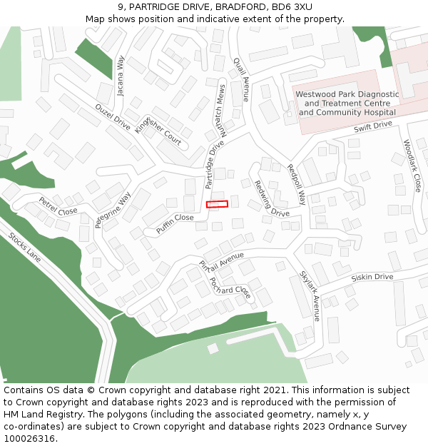 9, PARTRIDGE DRIVE, BRADFORD, BD6 3XU: Location map and indicative extent of plot