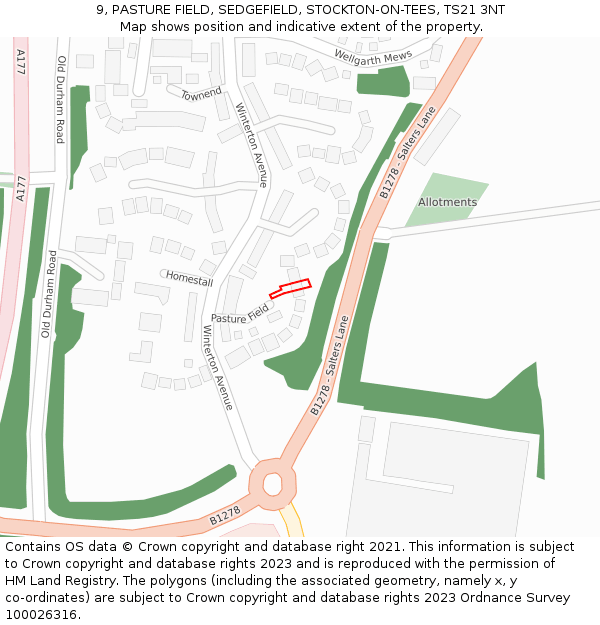 9, PASTURE FIELD, SEDGEFIELD, STOCKTON-ON-TEES, TS21 3NT: Location map and indicative extent of plot