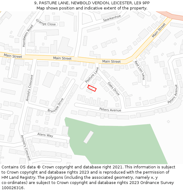 9, PASTURE LANE, NEWBOLD VERDON, LEICESTER, LE9 9PP: Location map and indicative extent of plot