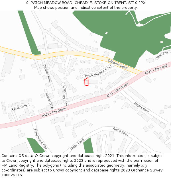 9, PATCH MEADOW ROAD, CHEADLE, STOKE-ON-TRENT, ST10 1PX: Location map and indicative extent of plot