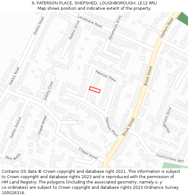 9, PATERSON PLACE, SHEPSHED, LOUGHBOROUGH, LE12 9RU: Location map and indicative extent of plot