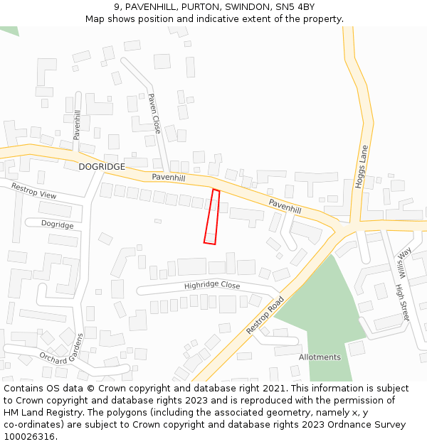 9, PAVENHILL, PURTON, SWINDON, SN5 4BY: Location map and indicative extent of plot