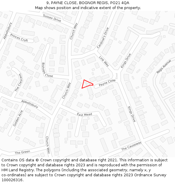 9, PAYNE CLOSE, BOGNOR REGIS, PO21 4QA: Location map and indicative extent of plot