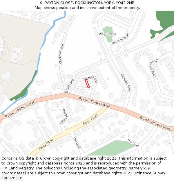 9, PAYTON CLOSE, POCKLINGTON, YORK, YO42 2NB: Location map and indicative extent of plot