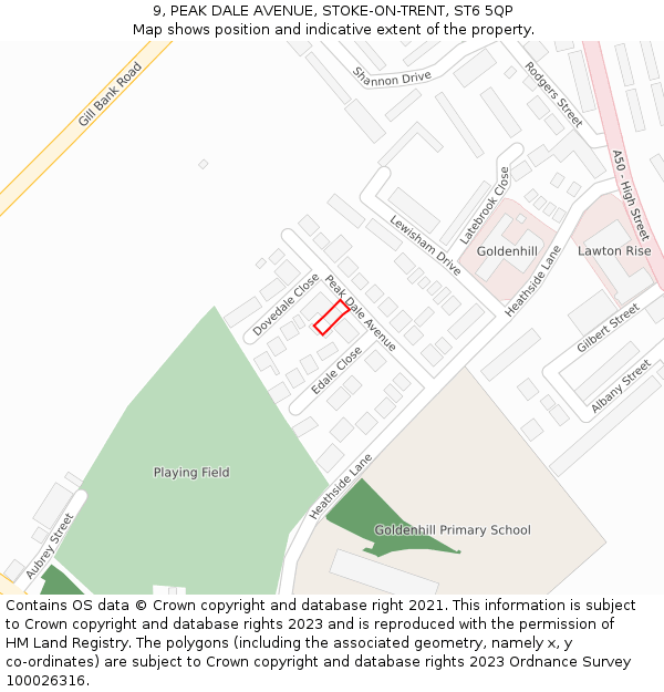 9, PEAK DALE AVENUE, STOKE-ON-TRENT, ST6 5QP: Location map and indicative extent of plot