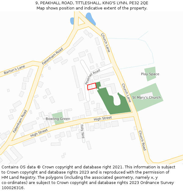 9, PEAKHALL ROAD, TITTLESHALL, KING'S LYNN, PE32 2QE: Location map and indicative extent of plot