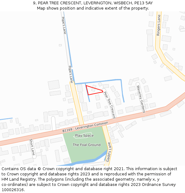 9, PEAR TREE CRESCENT, LEVERINGTON, WISBECH, PE13 5AY: Location map and indicative extent of plot