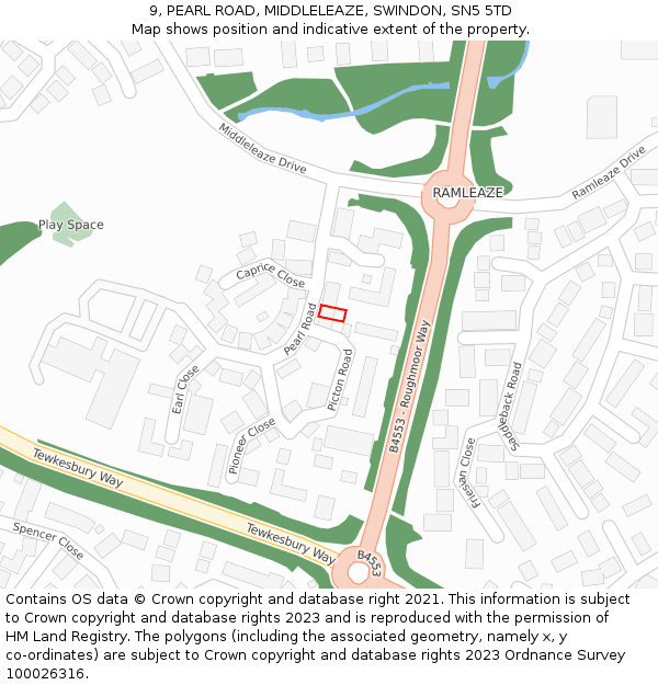 9, PEARL ROAD, MIDDLELEAZE, SWINDON, SN5 5TD: Location map and indicative extent of plot