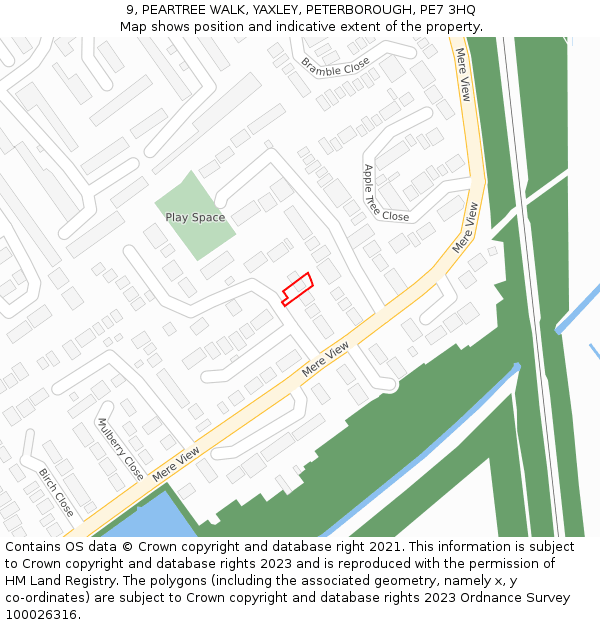 9, PEARTREE WALK, YAXLEY, PETERBOROUGH, PE7 3HQ: Location map and indicative extent of plot