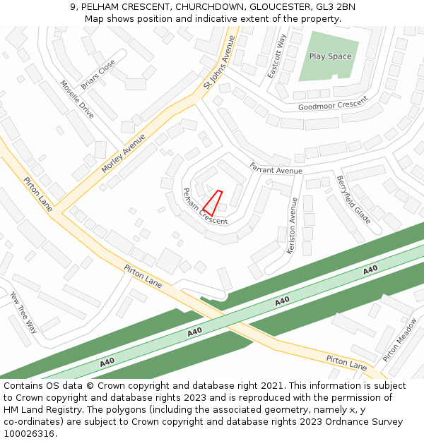 9, PELHAM CRESCENT, CHURCHDOWN, GLOUCESTER, GL3 2BN: Location map and indicative extent of plot