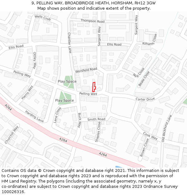 9, PELLING WAY, BROADBRIDGE HEATH, HORSHAM, RH12 3GW: Location map and indicative extent of plot