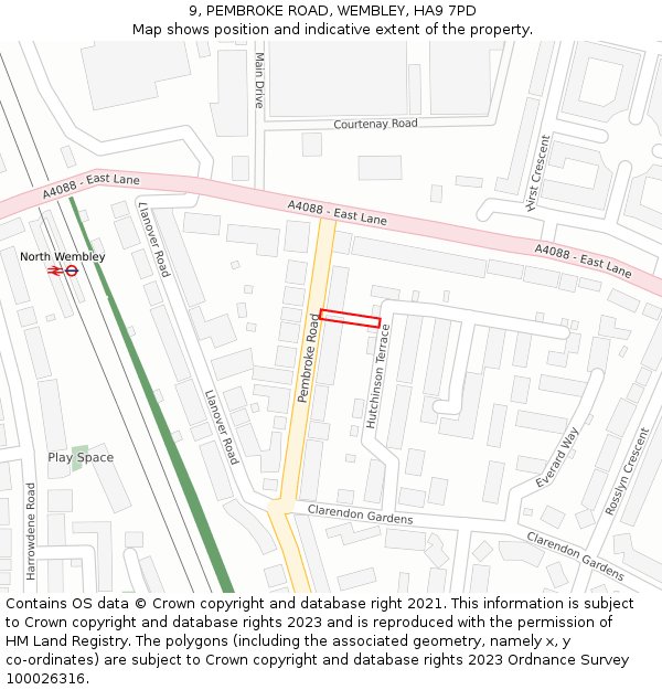 9, PEMBROKE ROAD, WEMBLEY, HA9 7PD: Location map and indicative extent of plot